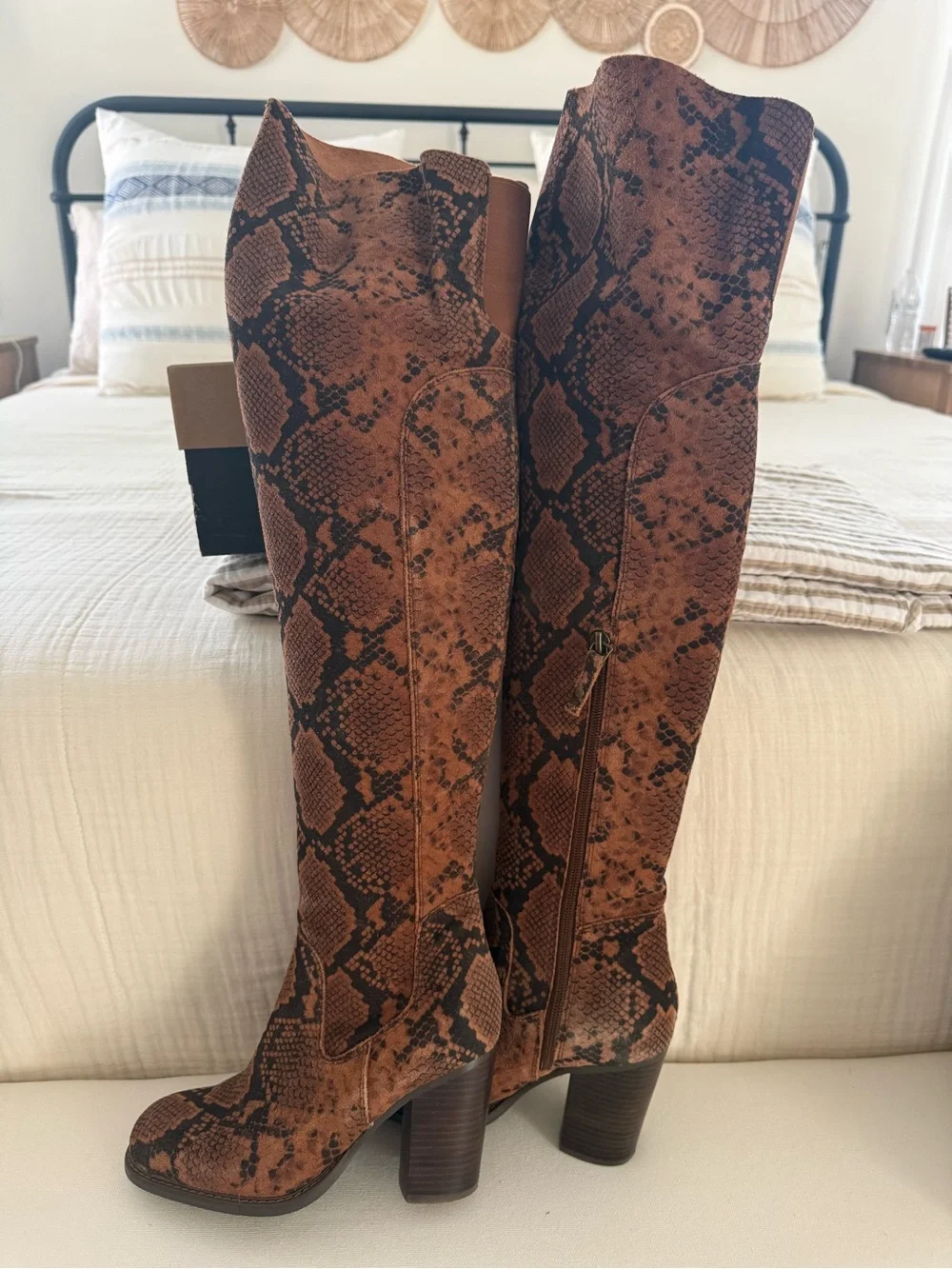 Kelsi Dagger Brown Snake-Print Over-the-Knee Boots